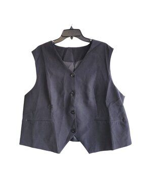 Mens Black Button-Up Vest Size 4XL  Adjustable Back Strap & Pockets